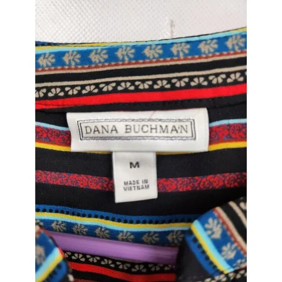 Dana Buchman Multicolor Striped 3/4 Sleeve Popover Blouse Size Medium - Picture 3 of 6